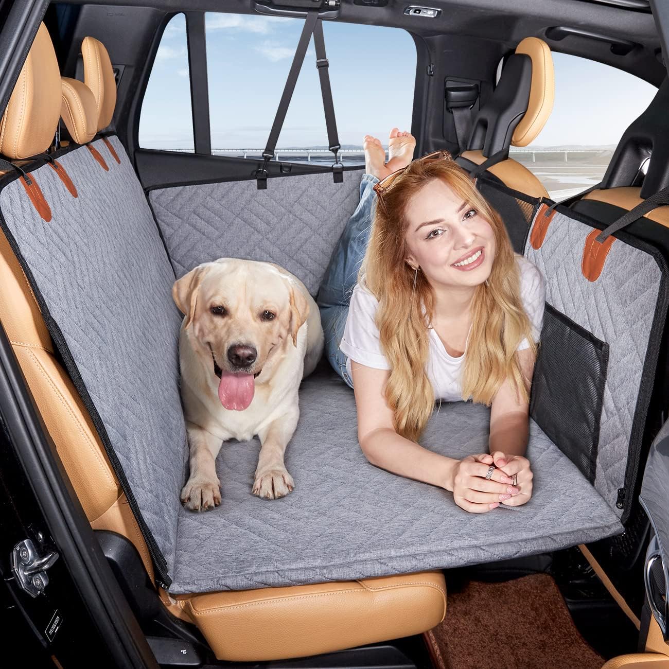 Dog Seat Cover for Back Seat,Hard Bottom Car Seat Cover for Dogs,Dog Hammock for Car,Back Seat Pet Cover for Dogs(Black,for Car/SUV