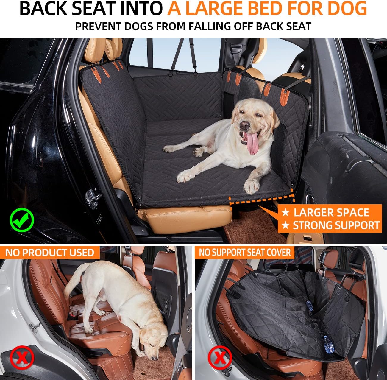 Dog Seat Cover for Back Seat,Hard Bottom Car Seat Cover for Dogs,Dog Hammock for Car,Back Seat Pet Cover for Dogs(Black,for Car/SUV