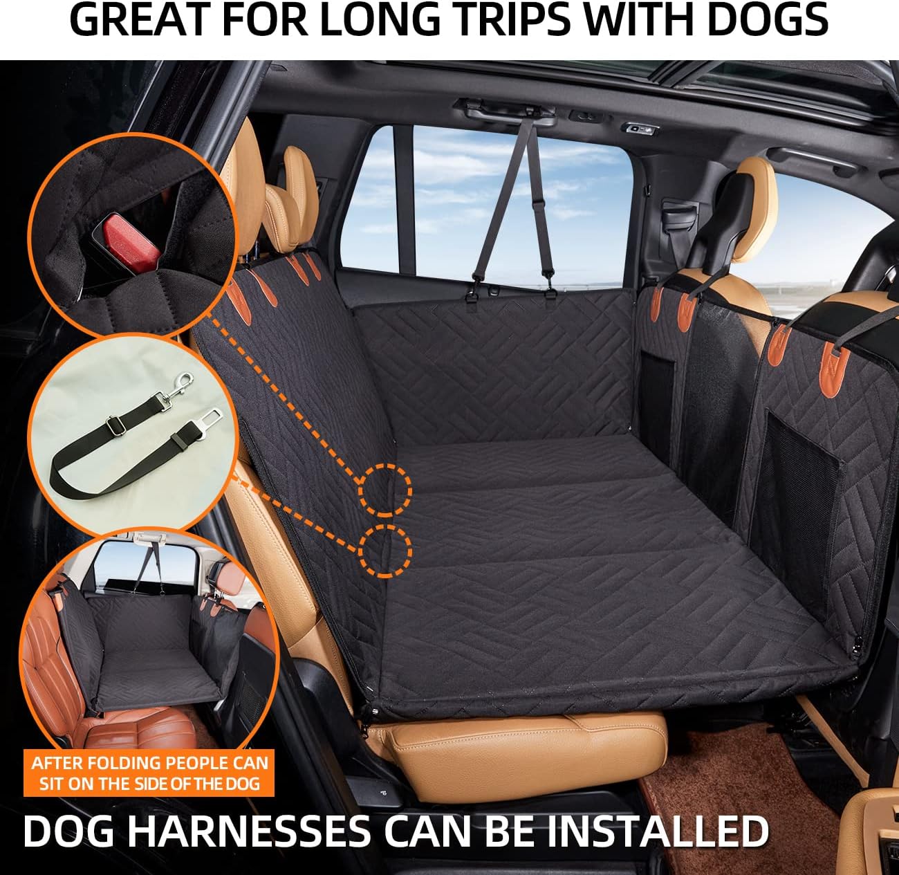 Dog Seat Cover for Back Seat,Hard Bottom Car Seat Cover for Dogs,Dog Hammock for Car,Back Seat Pet Cover for Dogs(Black,for Car/SUV